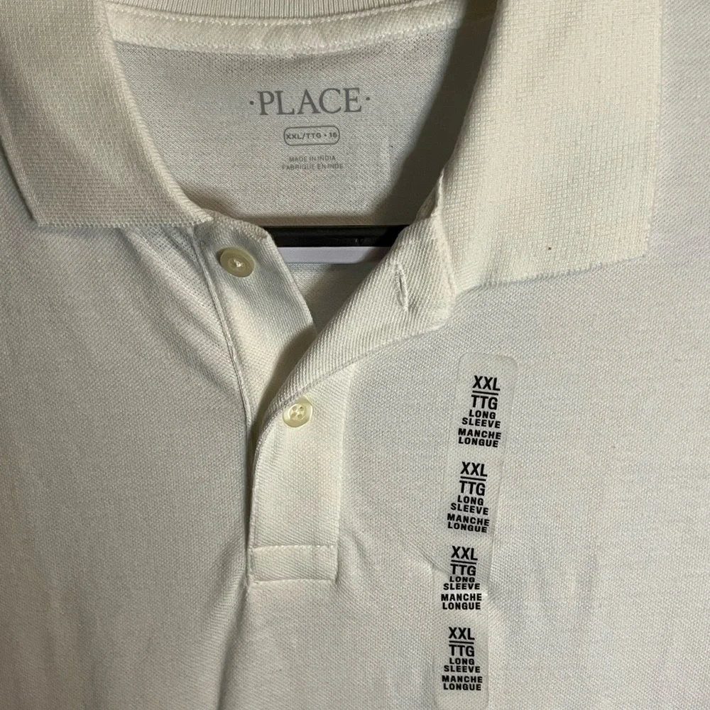 Children’s Place Boys White Long Sleeve Button Down Polo with Collar